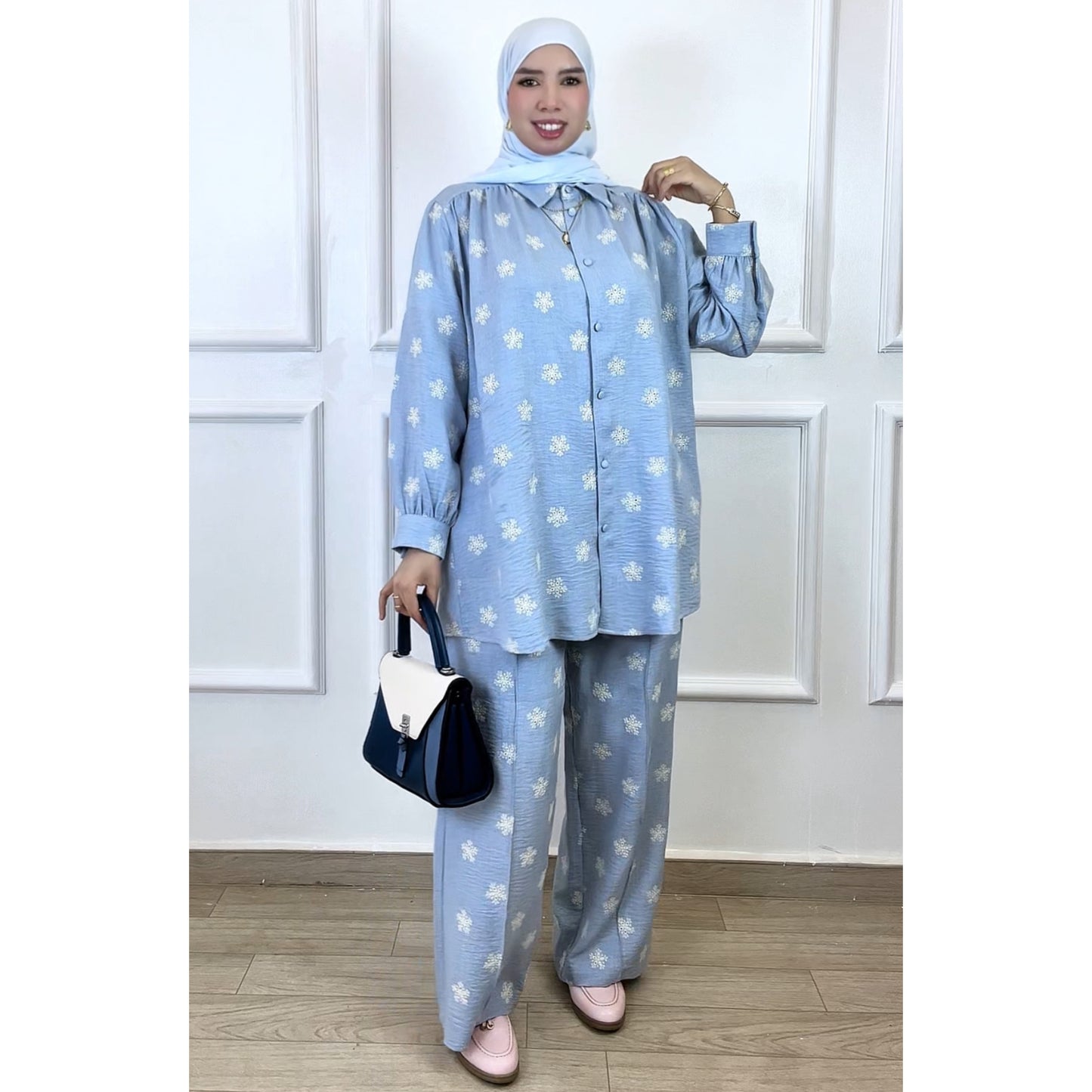 Ensemble Fayrouz en Lin bleu ciel