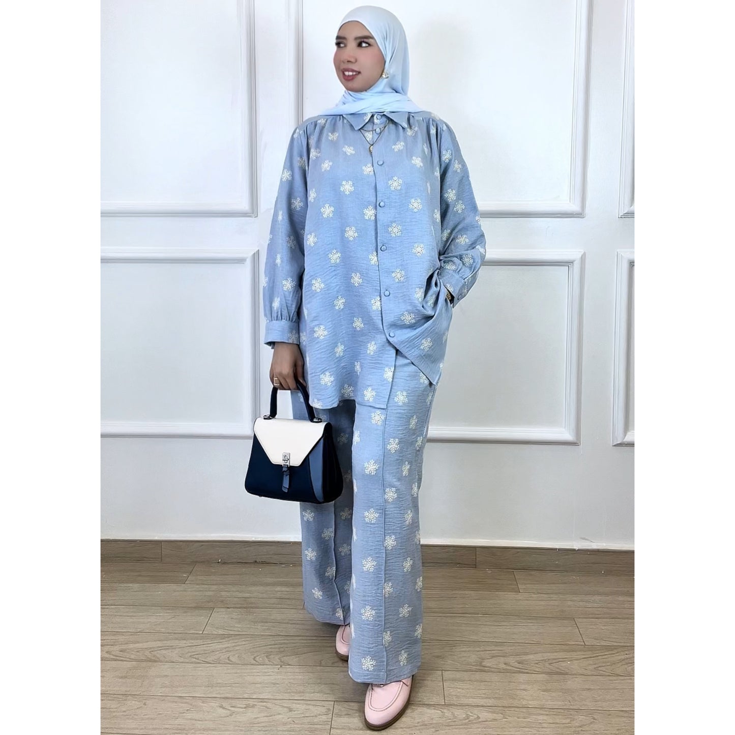 Ensemble Fayrouz en Lin bleu ciel