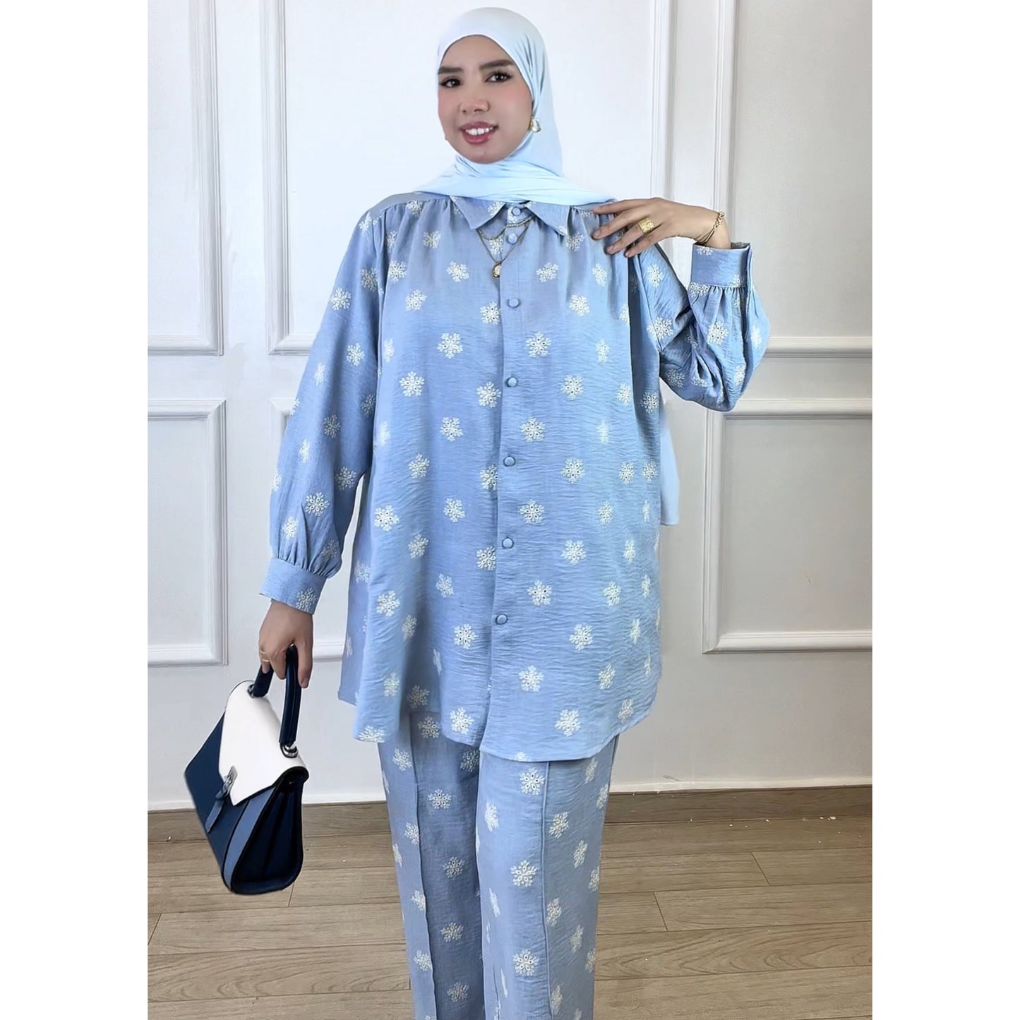 Ensemble Fayrouz en Lin bleu ciel