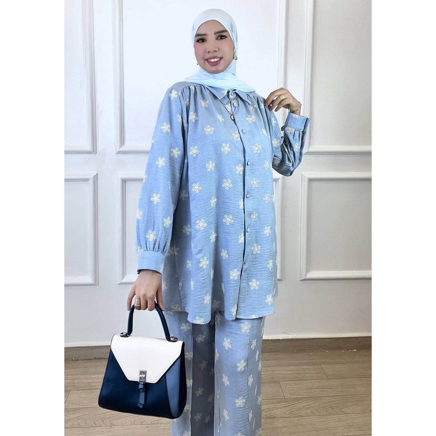 Ensemble Fayrouz en Lin bleu ciel