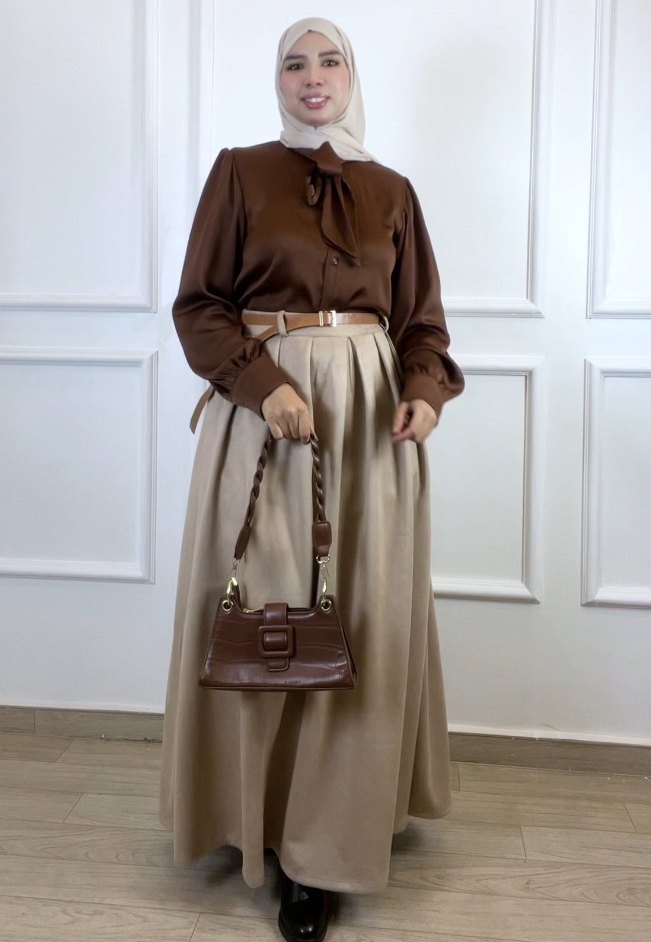 Jupe cloche avec ceinture biege