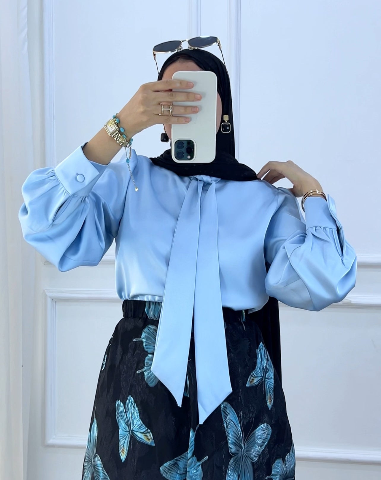 Chemise louna satiné bleu ciel