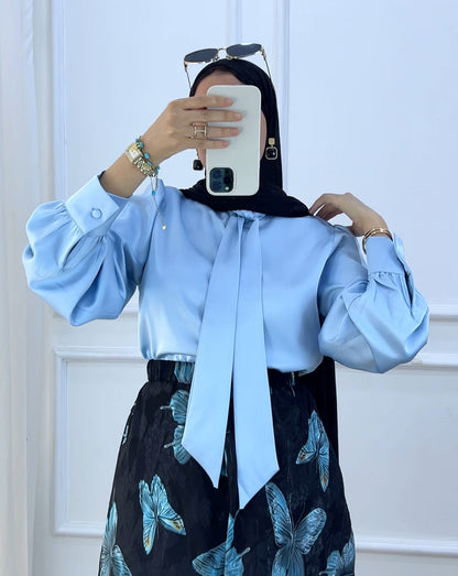Chemise louna satiné bleu ciel