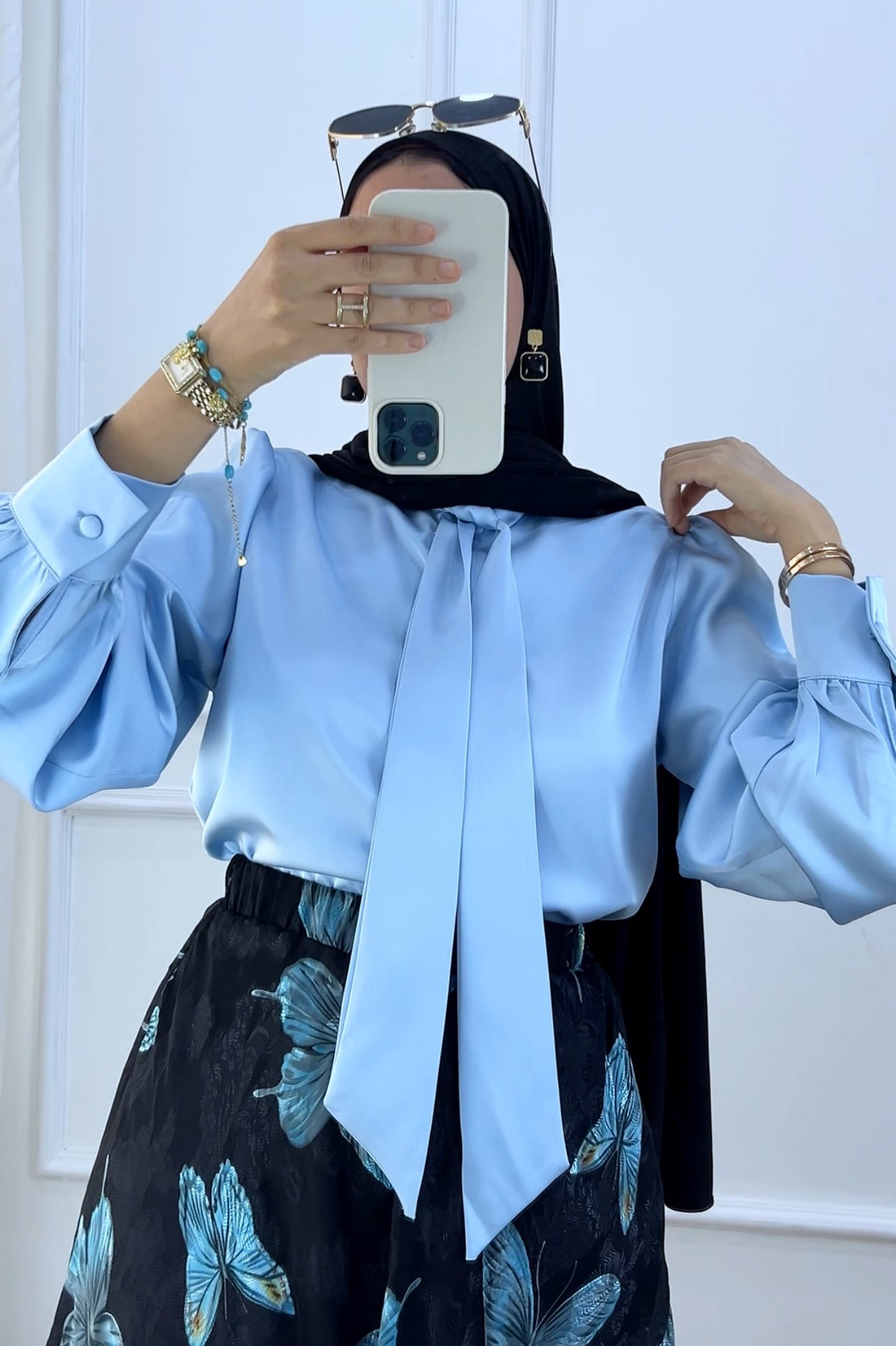 Chemise louna satiné bleu ciel