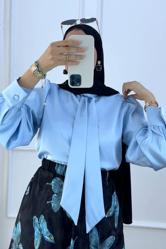 Chemise louna satiné bleu ciel