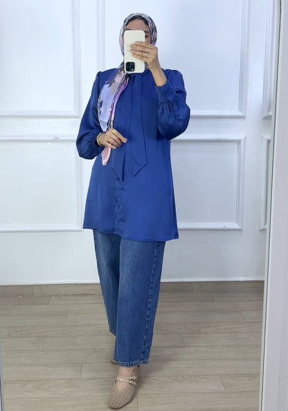 Chemise louna satiné  bleu