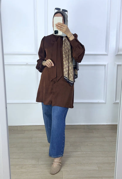 Chemise louna satiné  marron  chocolat