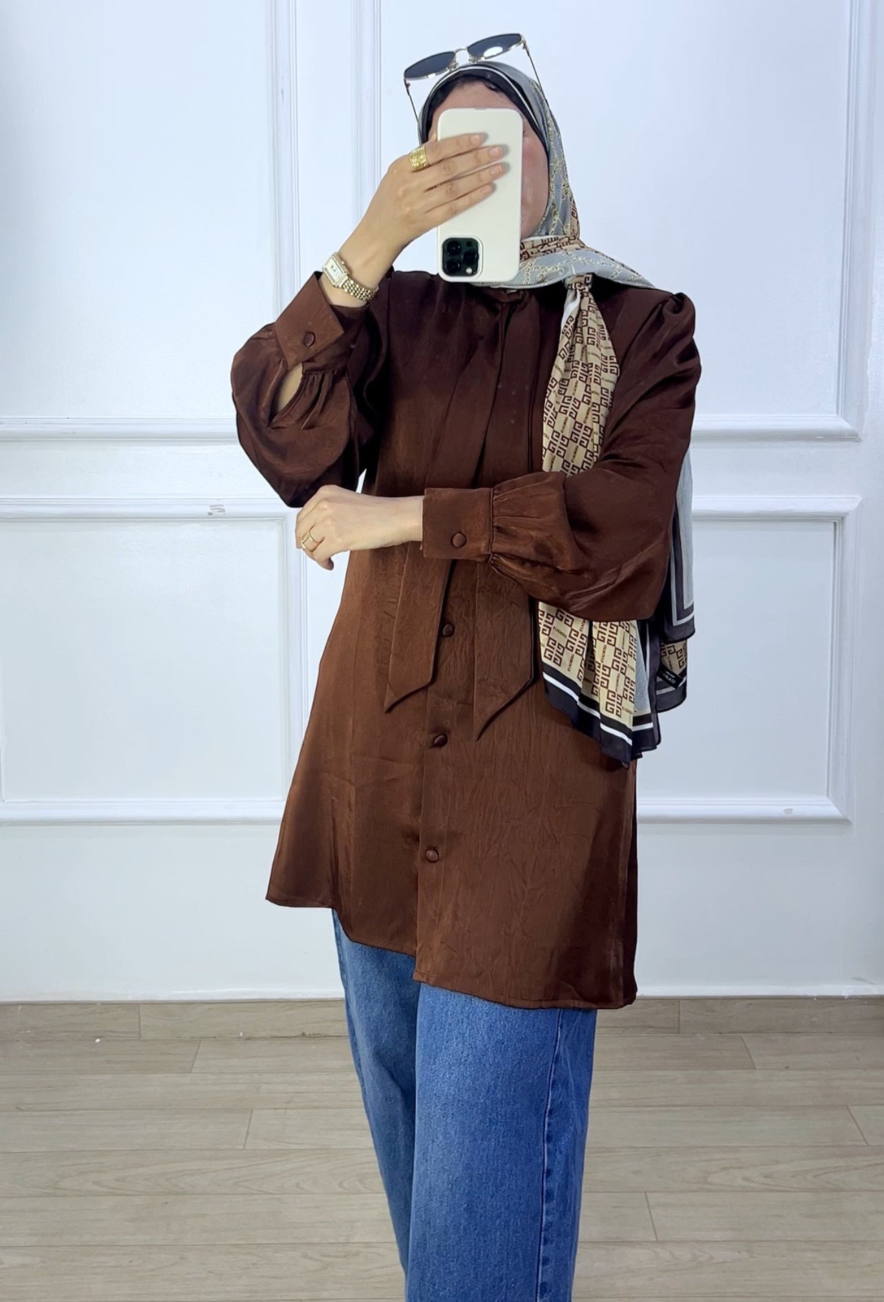 Chemise louna satiné  marron  chocolat
