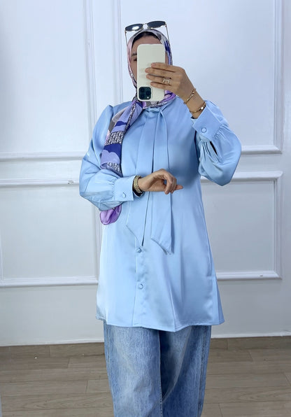 Chemise louna satiné  bleu ciel
