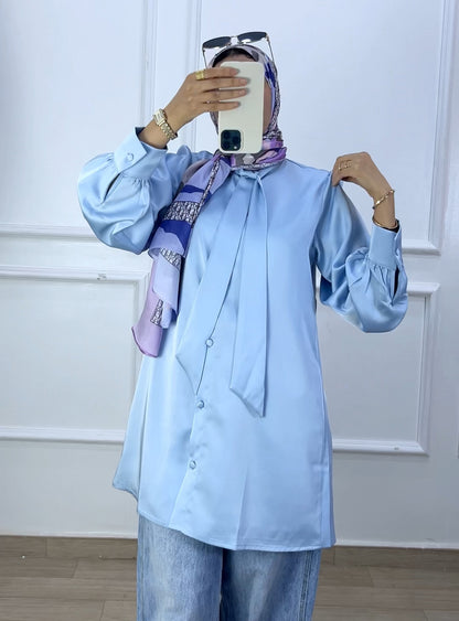 Chemise louna satiné  bleu ciel