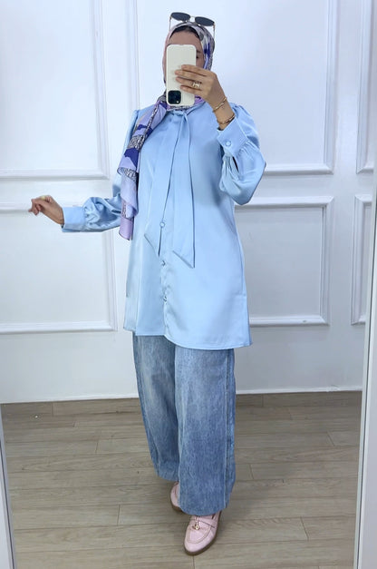 Chemise louna satiné  bleu ciel