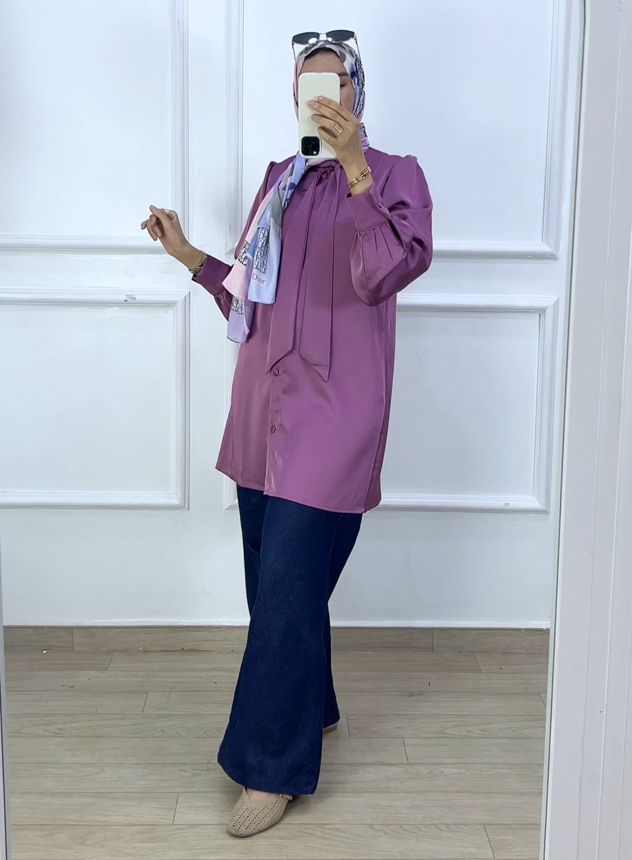 Chemise louna satiné  mauve prune
