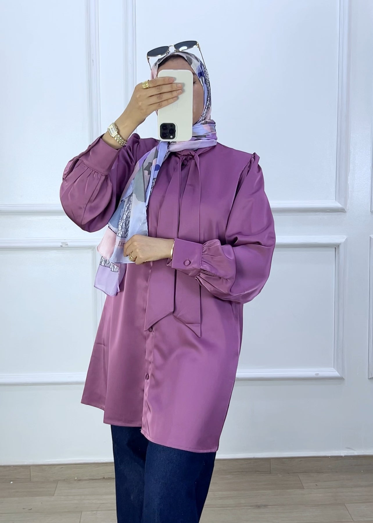 Chemise louna satiné  mauve prune