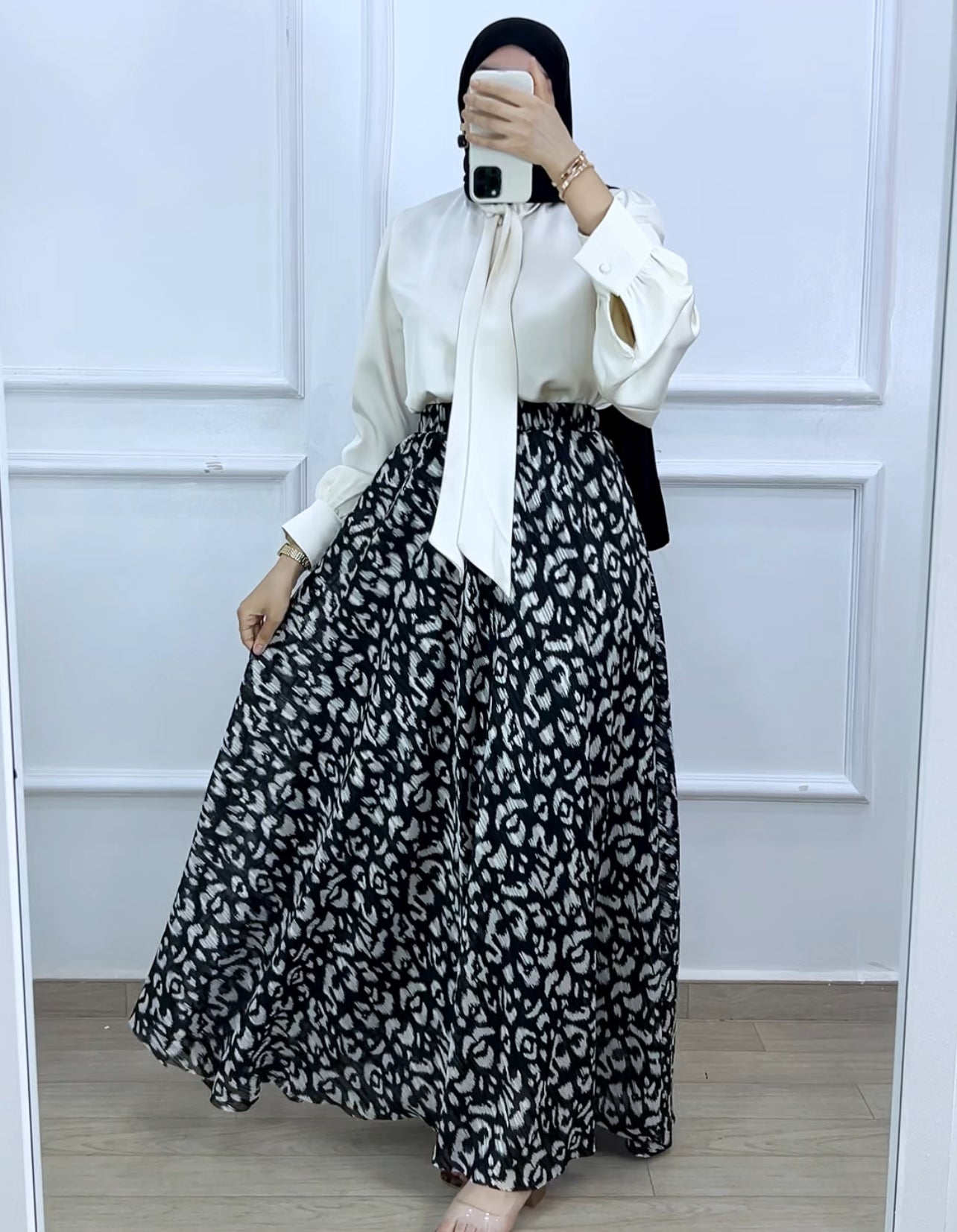 Ensemble  jupe mousline  et chemise satiné White&black