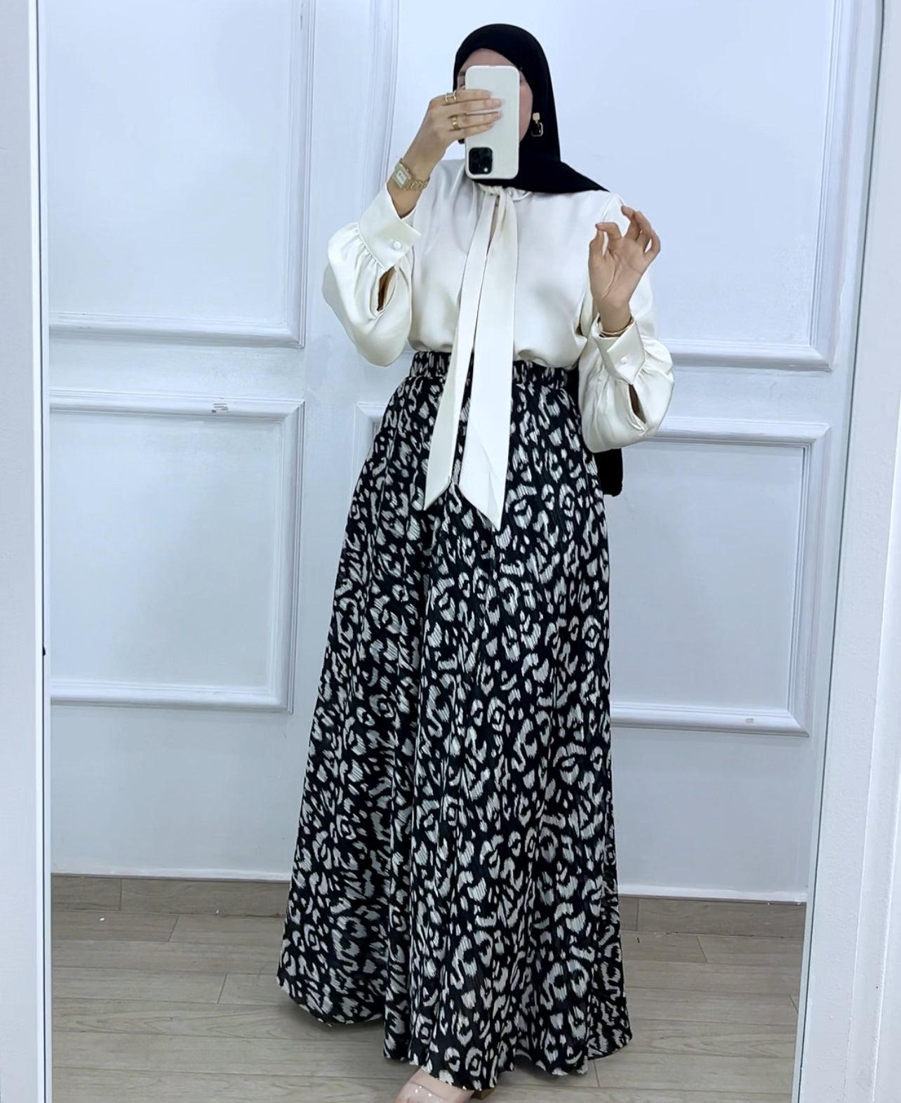 Ensemble  jupe mousline  et chemise satiné White&black