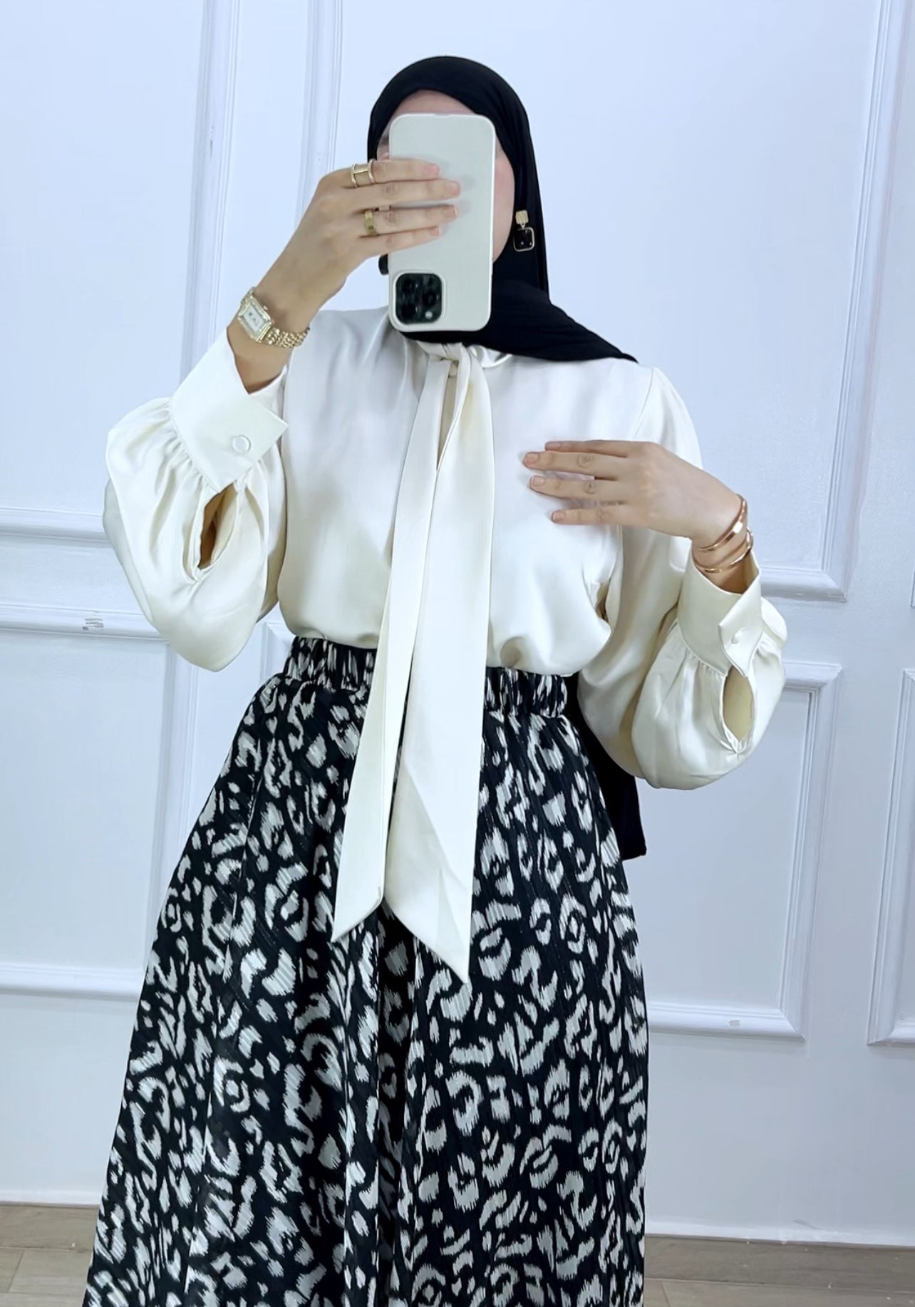 Ensemble  jupe mousline  et chemise satiné White&black