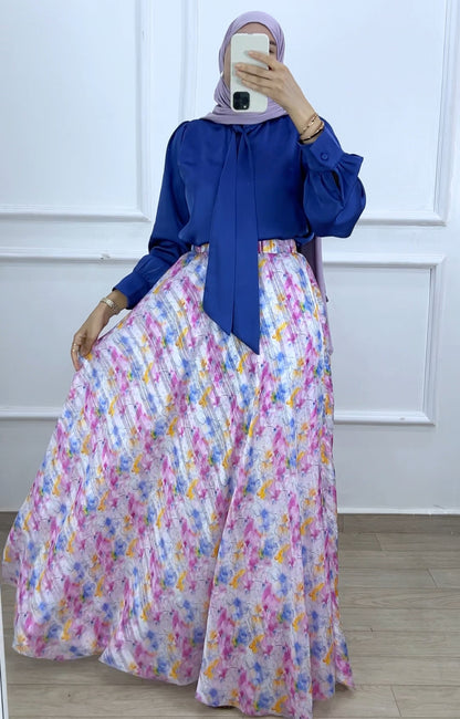 Ensemble  chemise satiné  et jupe mousline bahr