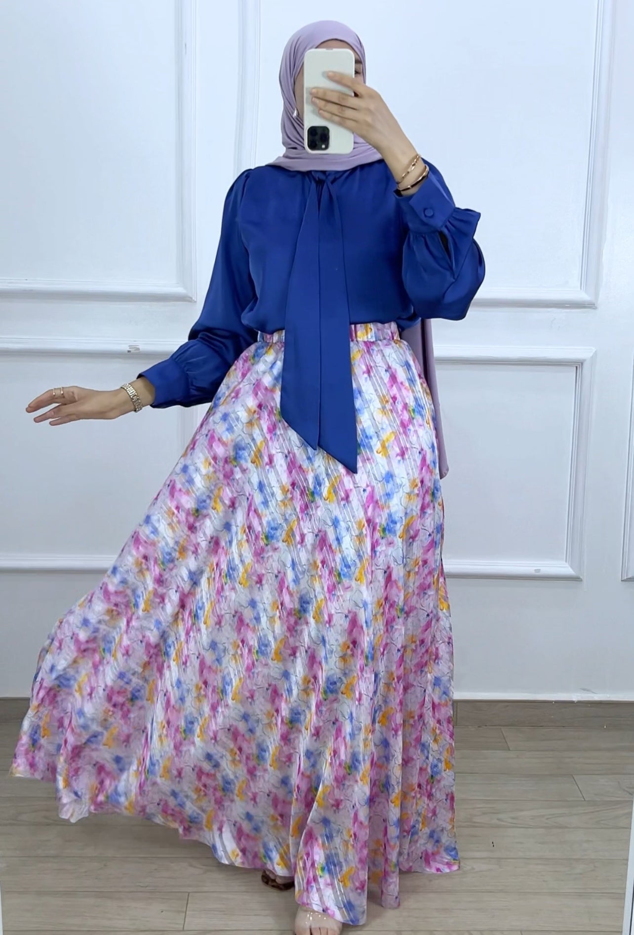 Ensemble  chemise satiné  et jupe mousline bahr