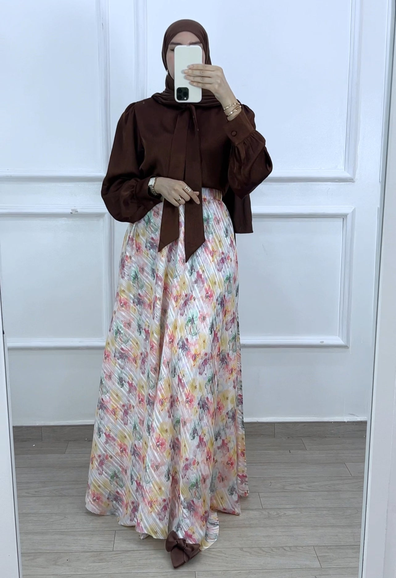 Ensemble jupe mousline et chemise satiné nature
