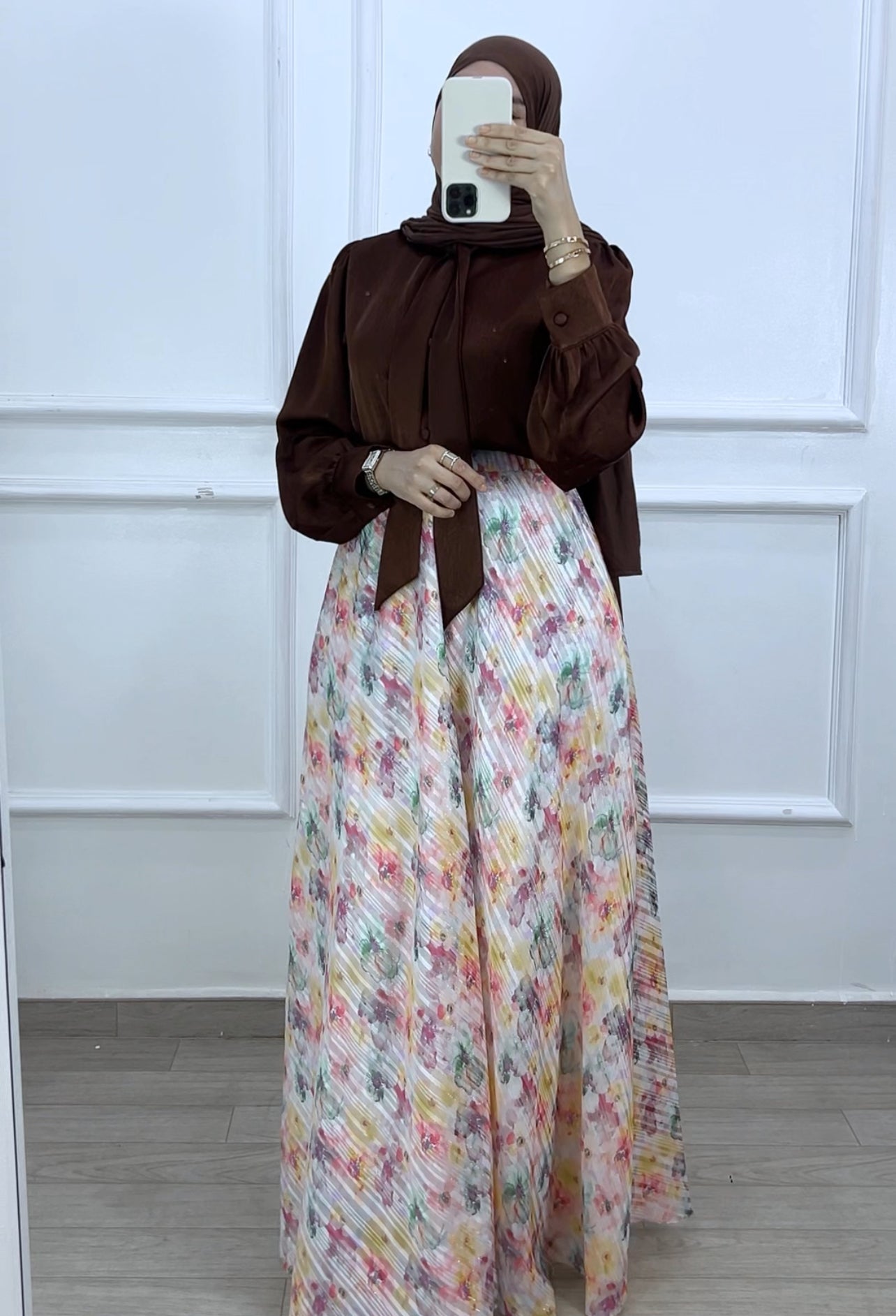 Ensemble jupe mousline et chemise satiné nature
