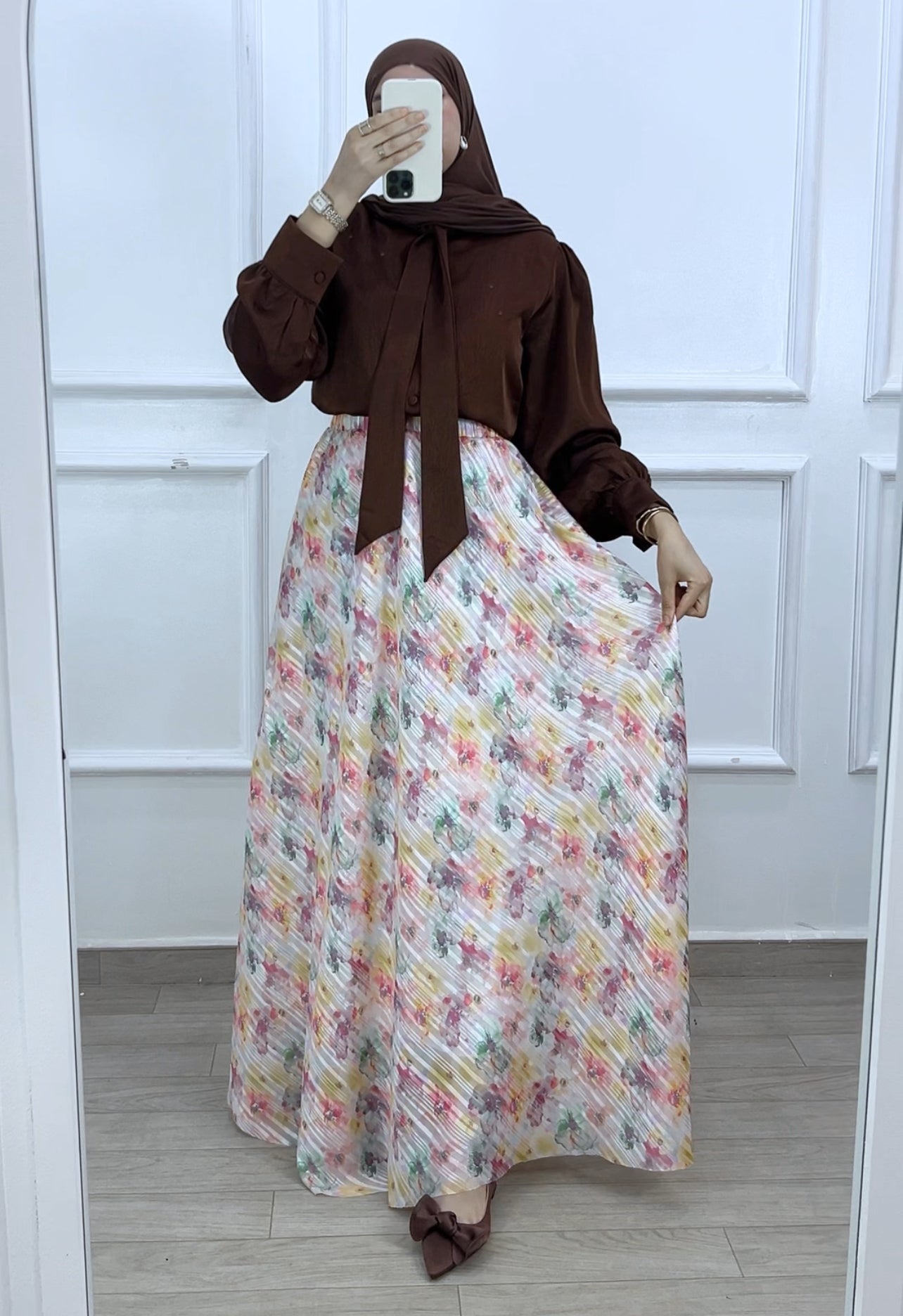 Ensemble jupe mousline et chemise satiné nature