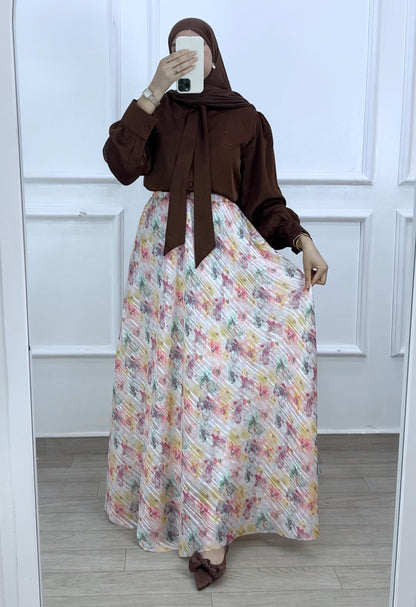Ensemble jupe mousline et chemise satiné nature