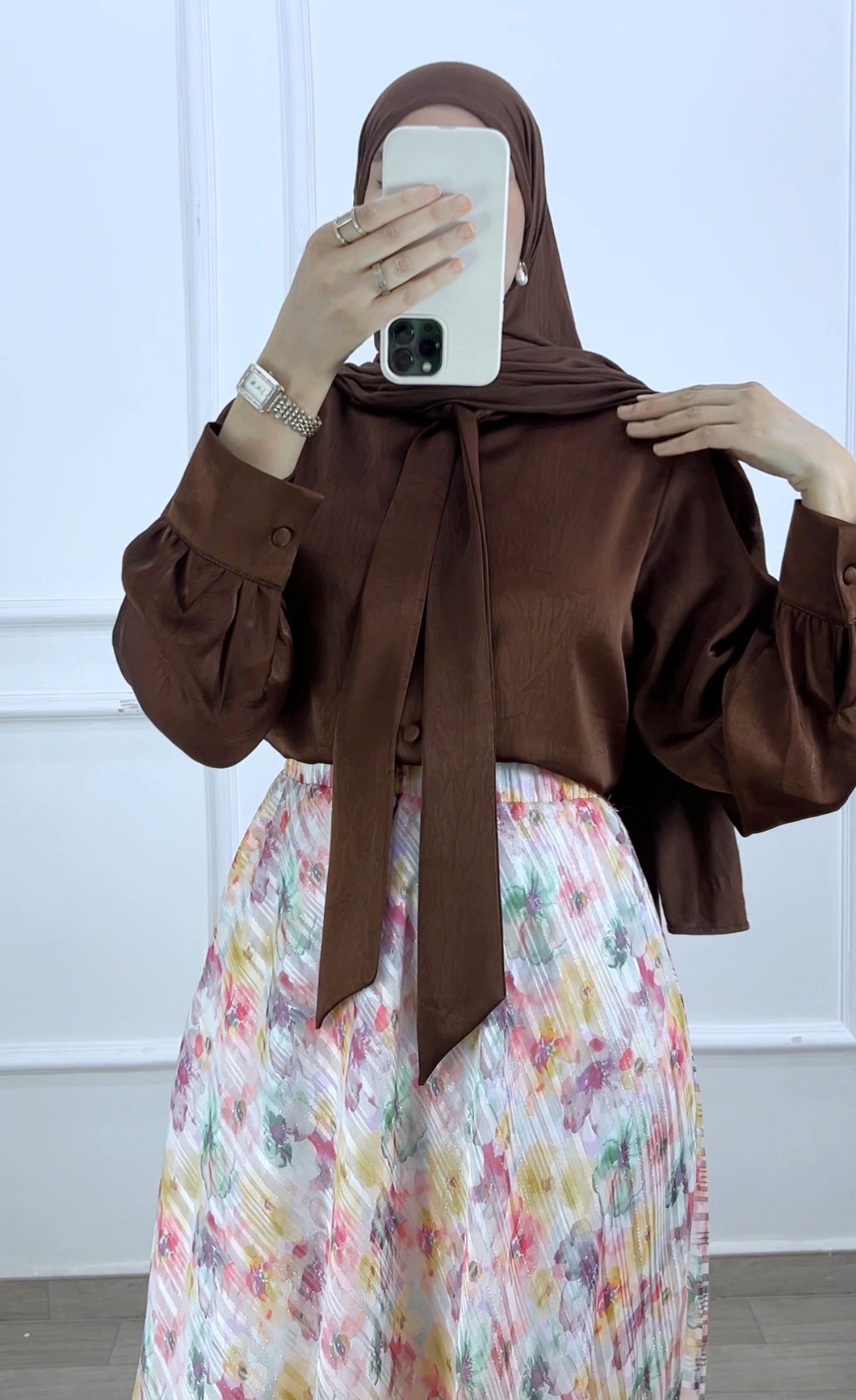 Ensemble jupe mousline et chemise satiné nature