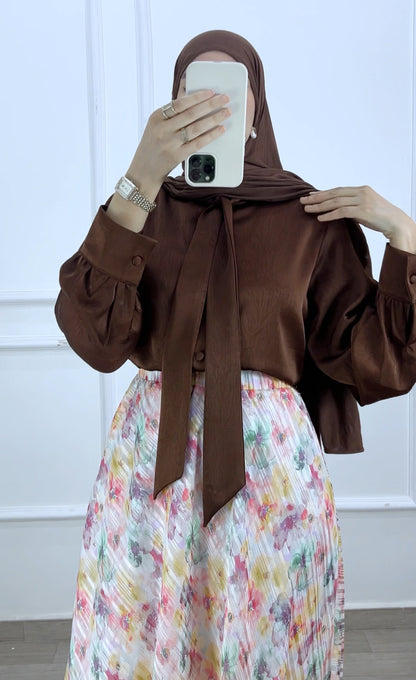 Ensemble jupe mousline et chemise satiné nature