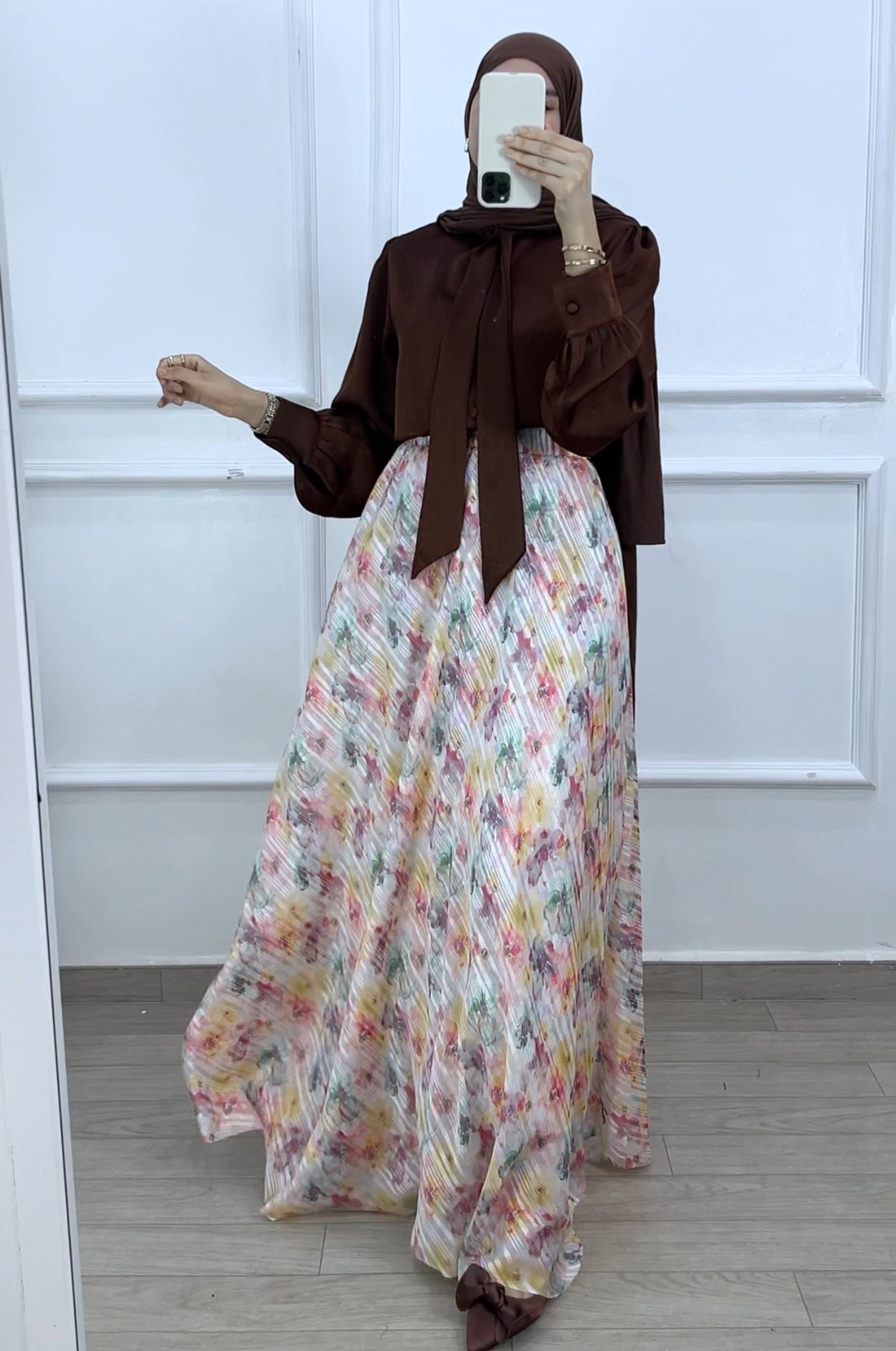 Ensemble jupe mousline et chemise satiné nature