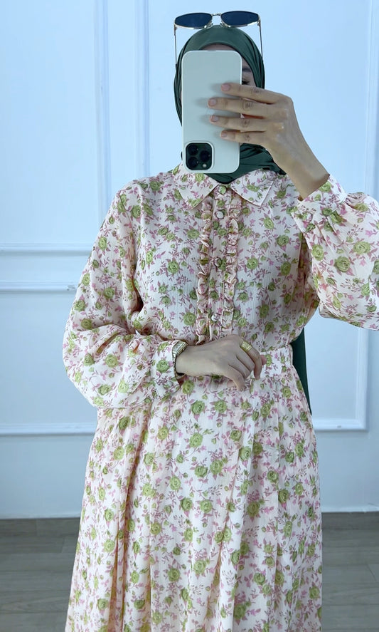 Ensemble  chemise et jupe Celine green flower