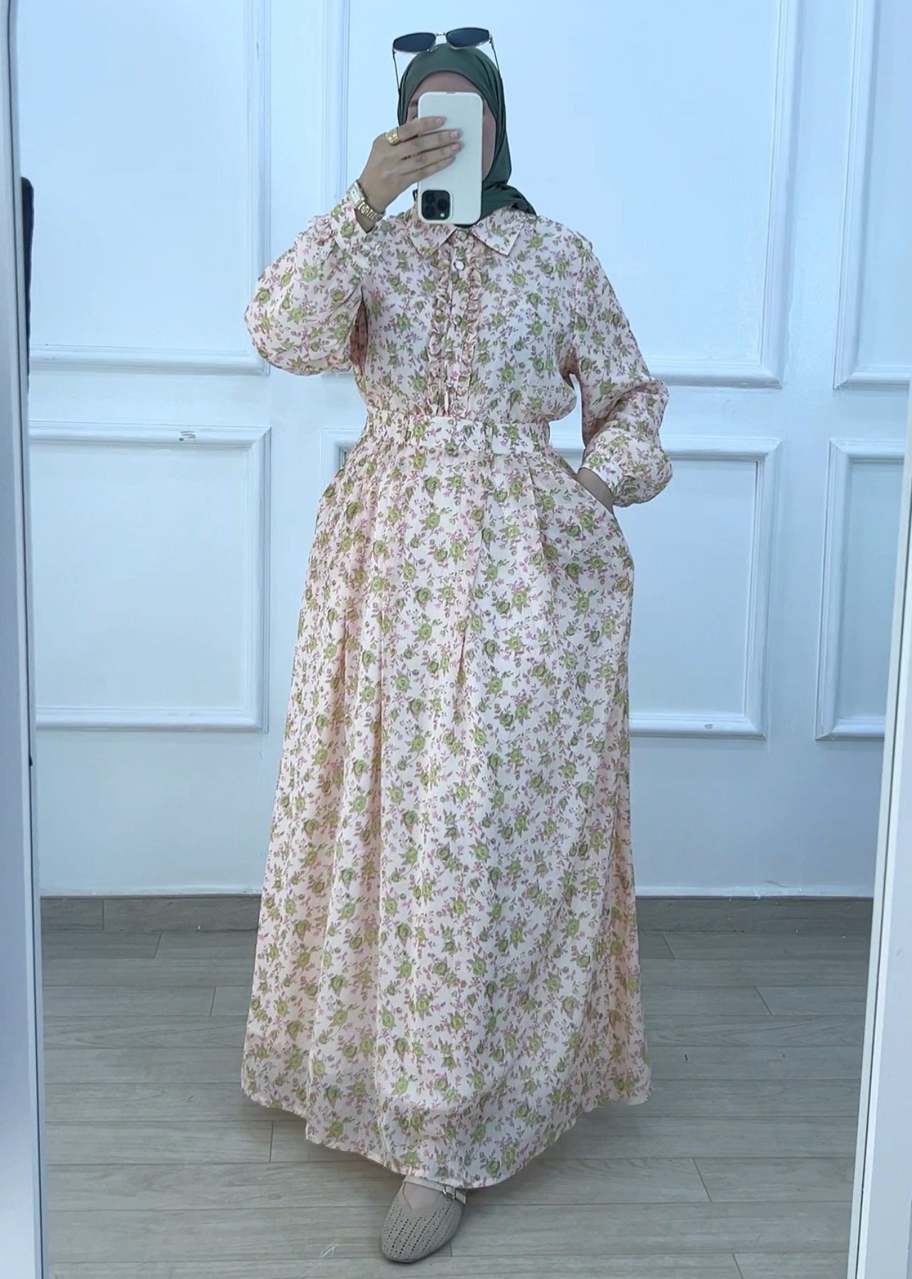 Ensemble  chemise et jupe Celine green flower