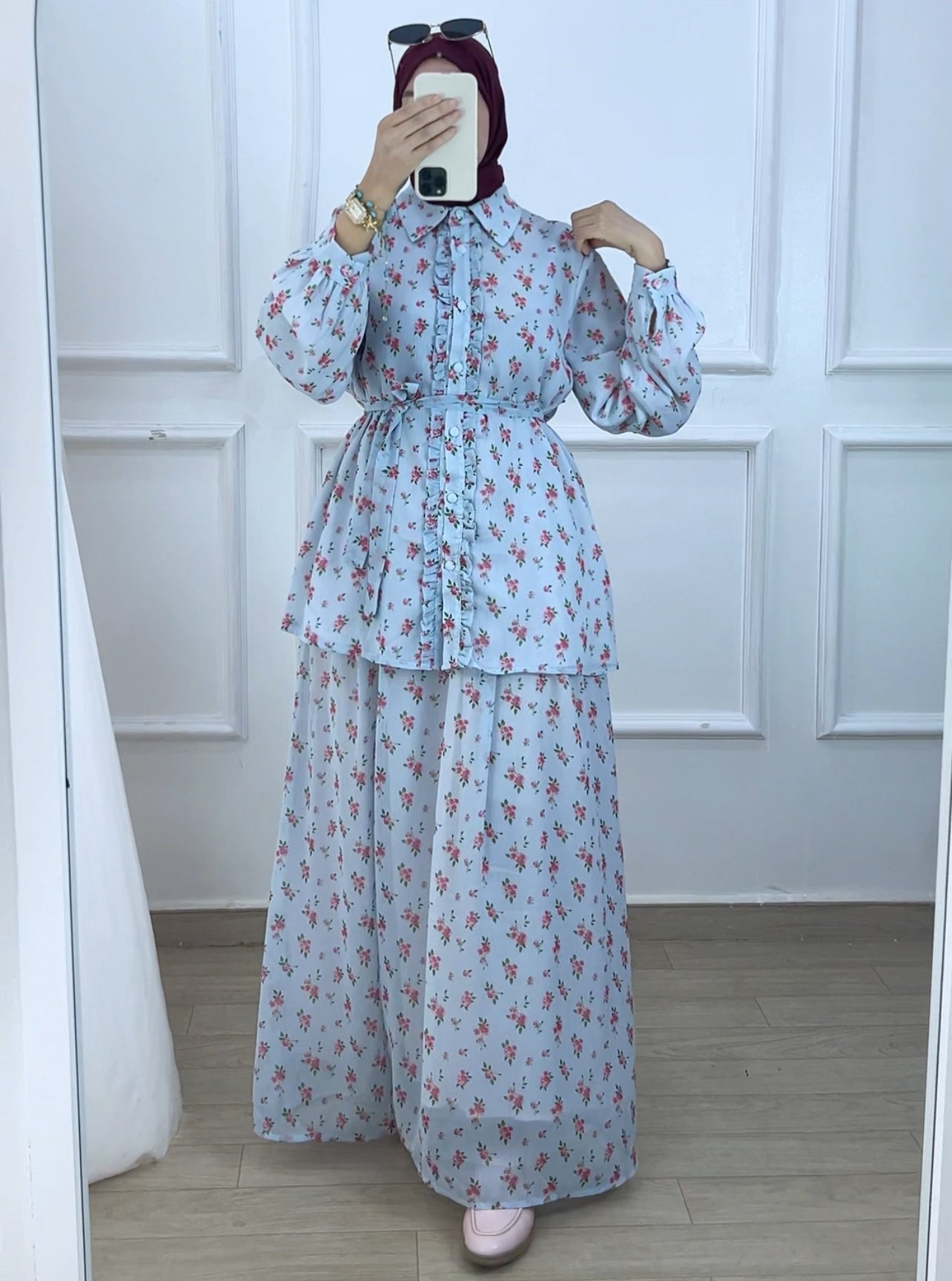 Ensemble chemise et jupe Celine bleu