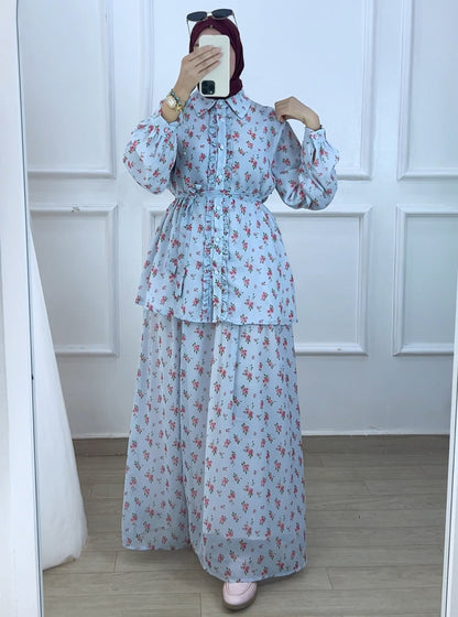Ensemble chemise et jupe Celine bleu