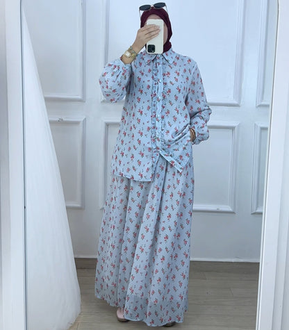 Ensemble chemise et jupe Celine bleu