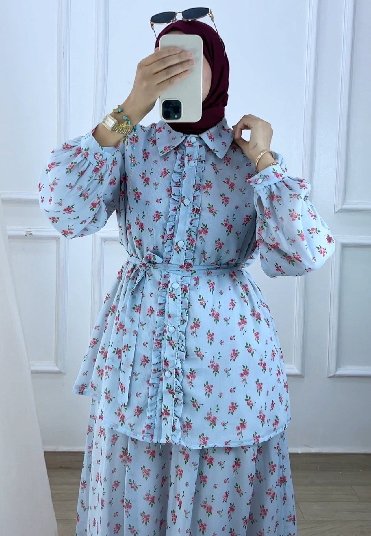 Ensemble chemise et jupe Celine bleu