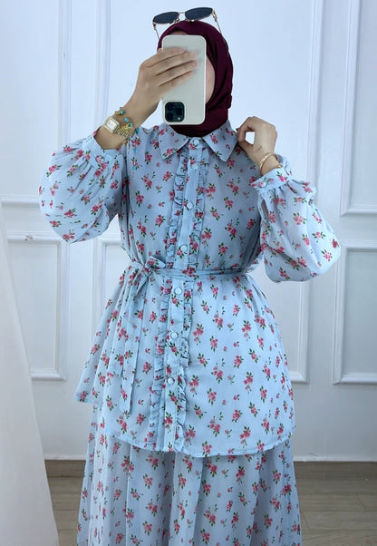 Ensemble chemise et jupe Celine bleu