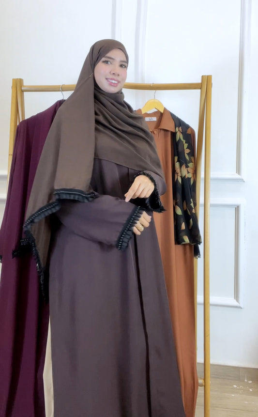 Abaya misk marron avec chale