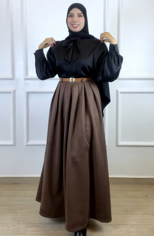 Jupe cloche avec ceinture  marron