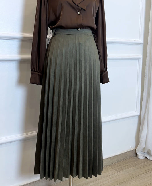Jupe plissée vert olive